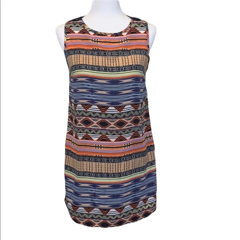 Fresh Tart Sleeveless Multicolor A-Line Dress Black Lace Back Sz M